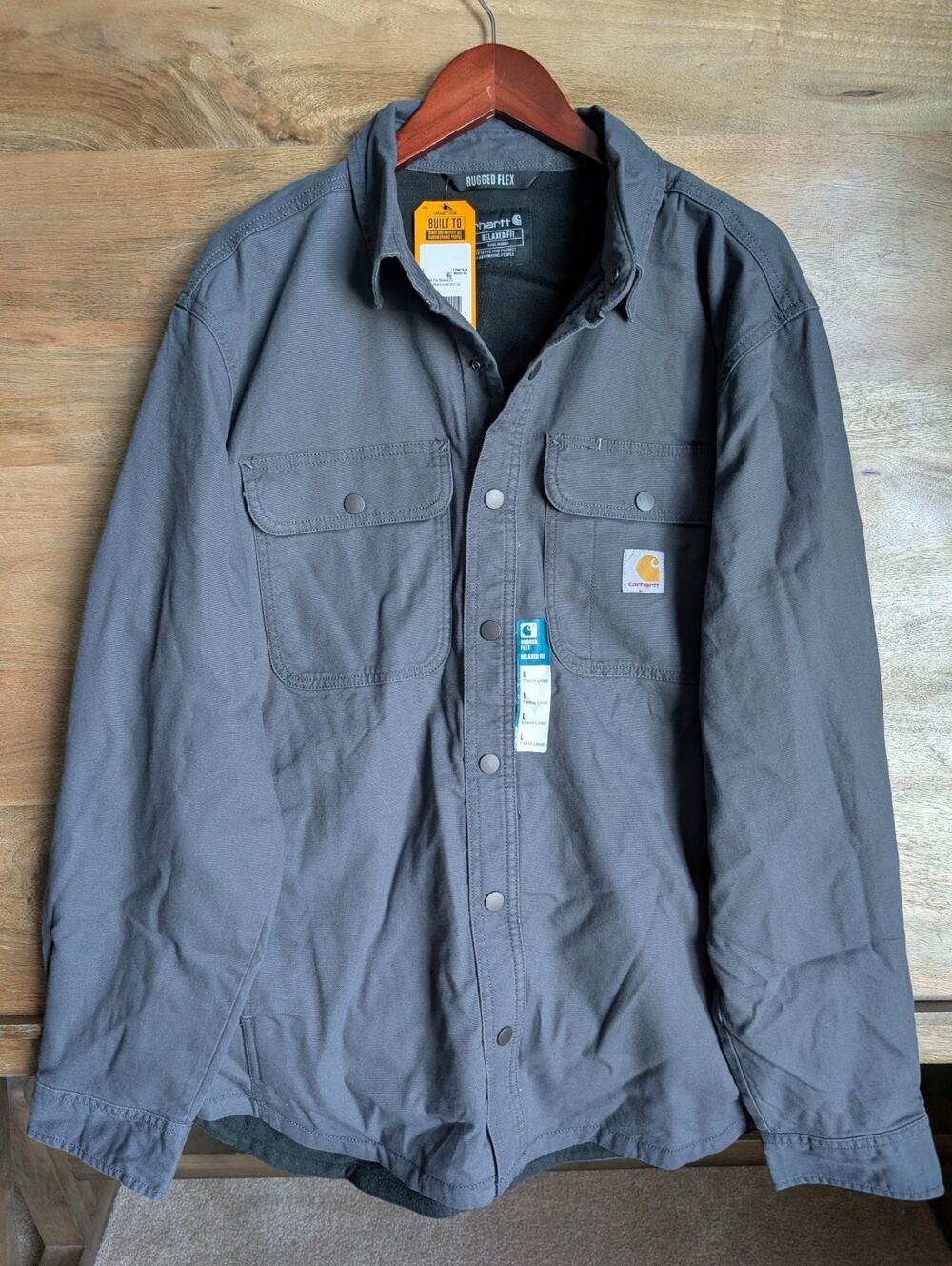 NWT Carhartt Shirt Jacket Men L Gray Fleece-Lined Canvas Rugged Flex Relaxed Fit